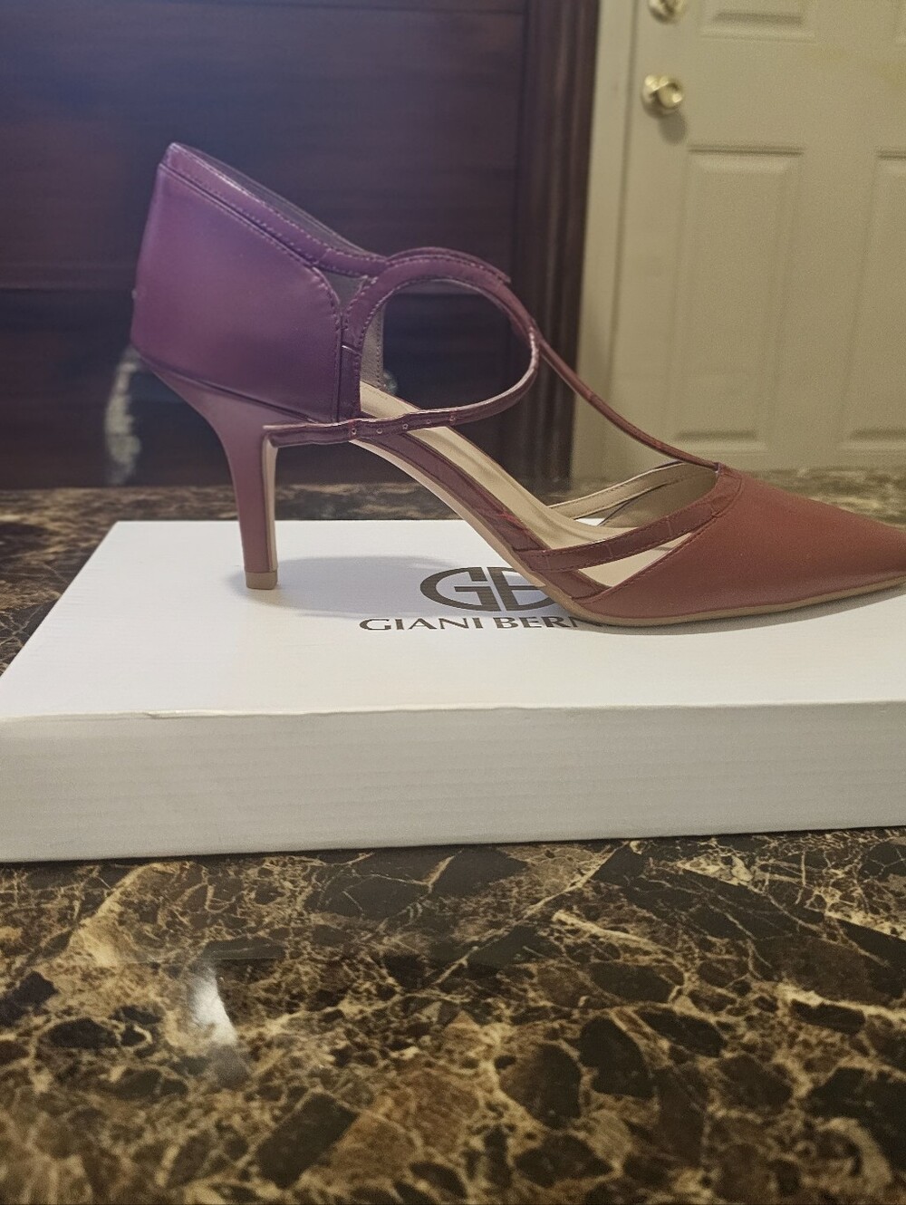 Giani Bernini Wine Burgundy T-Strap Pointed Heels